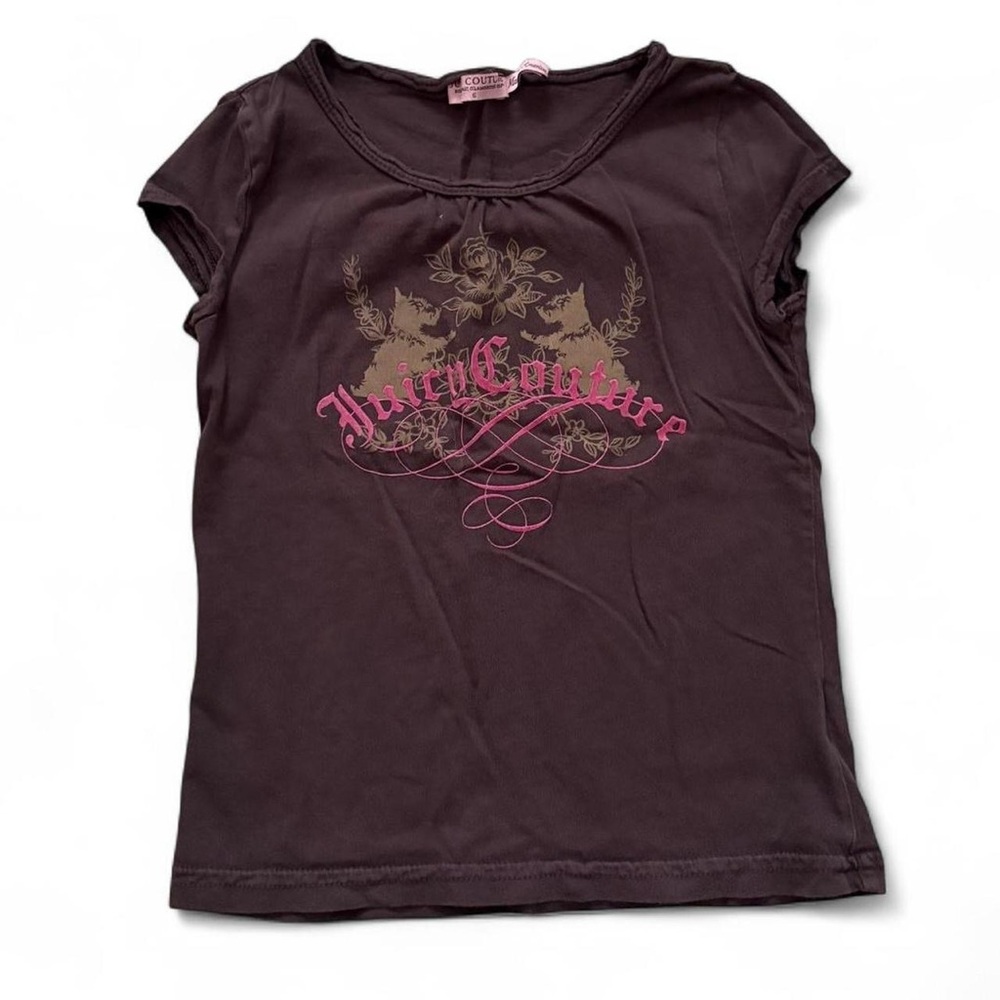 2000’s Vintage Kids Juicy Couture Cap Sleeve Scotty Dog Logo Shirt in Brown